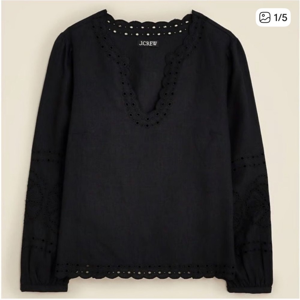 J. Crew Bungalow embroidered top in linen xs